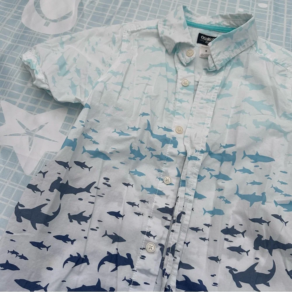 OshKosh B'gosh Kids Shark Print Shirt - Blue and White